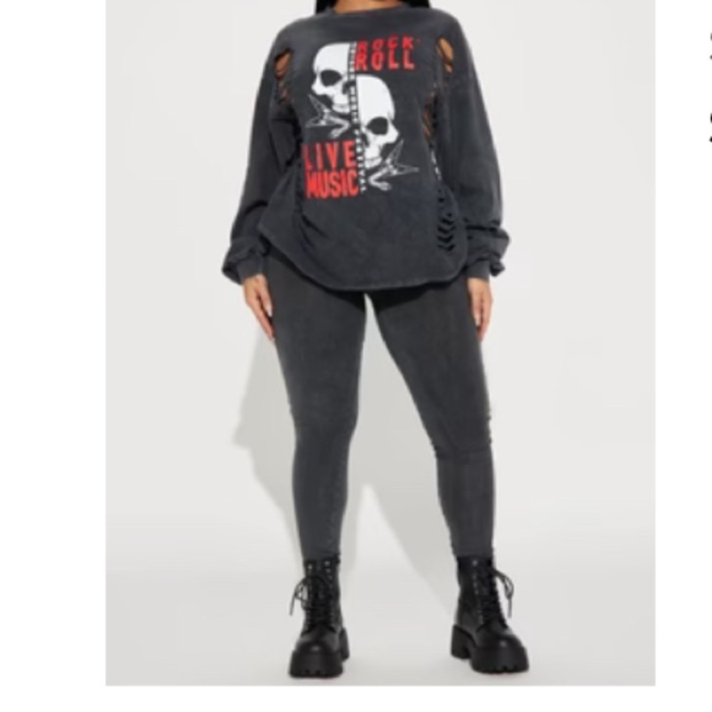 Time To Rock N' Roll Long Sleeve Legging Set - Charcoal